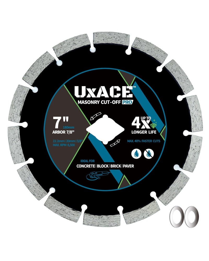 UXACE 7 Inch Diamond Blade, 7/8 Inch Arbor, 7'' Super Thin Diamond Masonry Blade for Angle Grinder & Concrete Saw, Diamond Cutting Wheel for Granite, Concrete, Brick, Marble, Masonry - Image 1